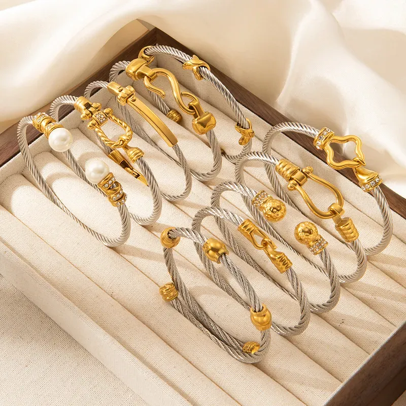 Wholesale Women Fashion Steel Wire Rope Titanium Steel Twist Bracelet