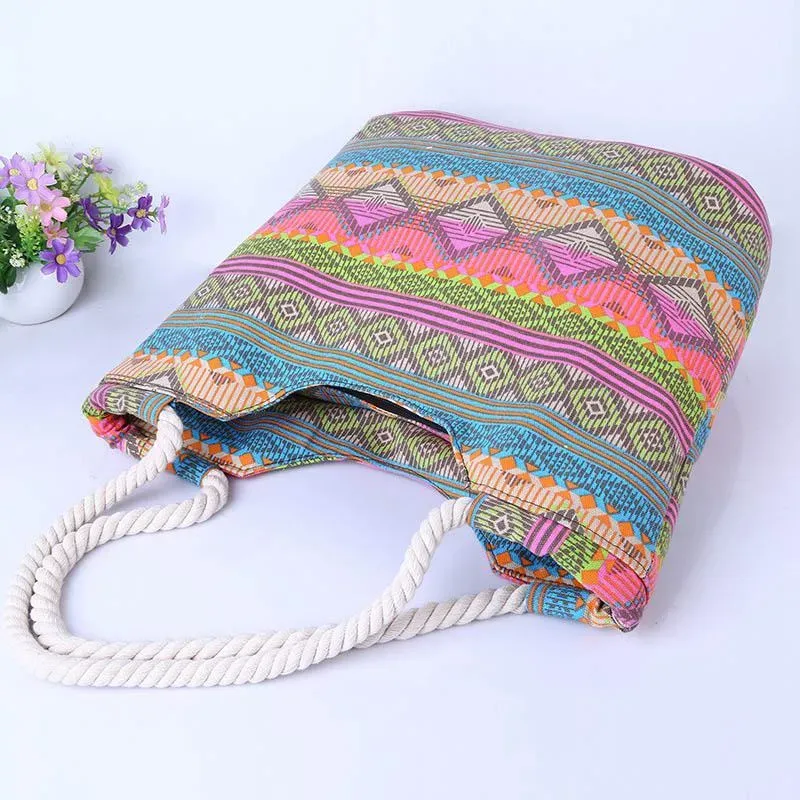 New Design Stripes Geometry Thick Wear Resistant Stain-resistant Hemp Rope Single-shoulder Bags For Women - Image 3