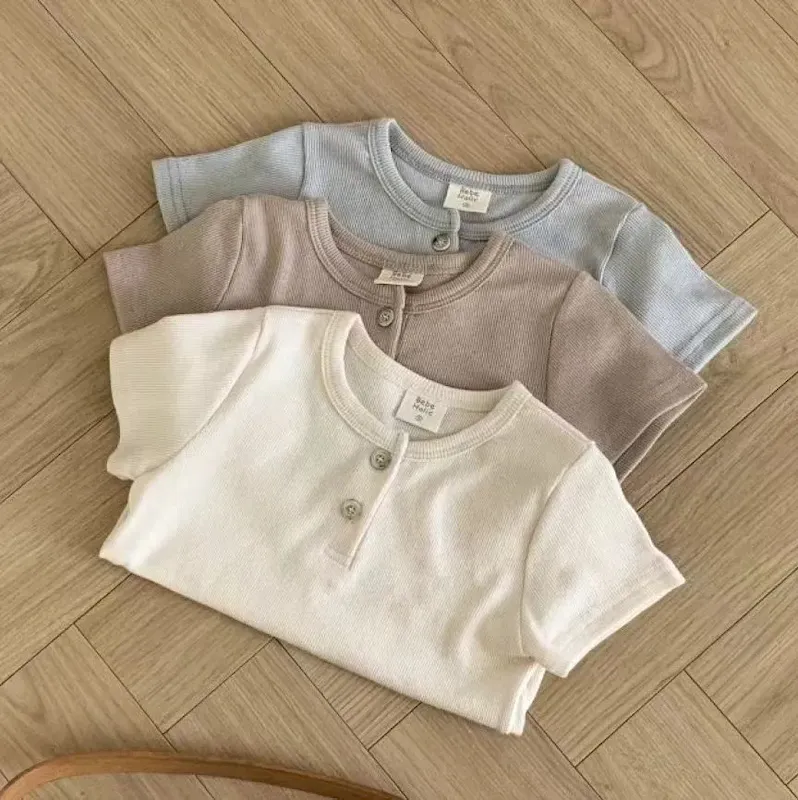 Wholesale Kids Baby Fashion Casual Solid Color Cotton Round Neck Short-Sleeve T-Shirt - Image 2