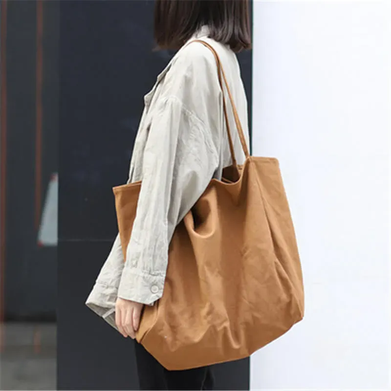 Women Fashion Solid Color Large Capacity Canvas Tote Bag