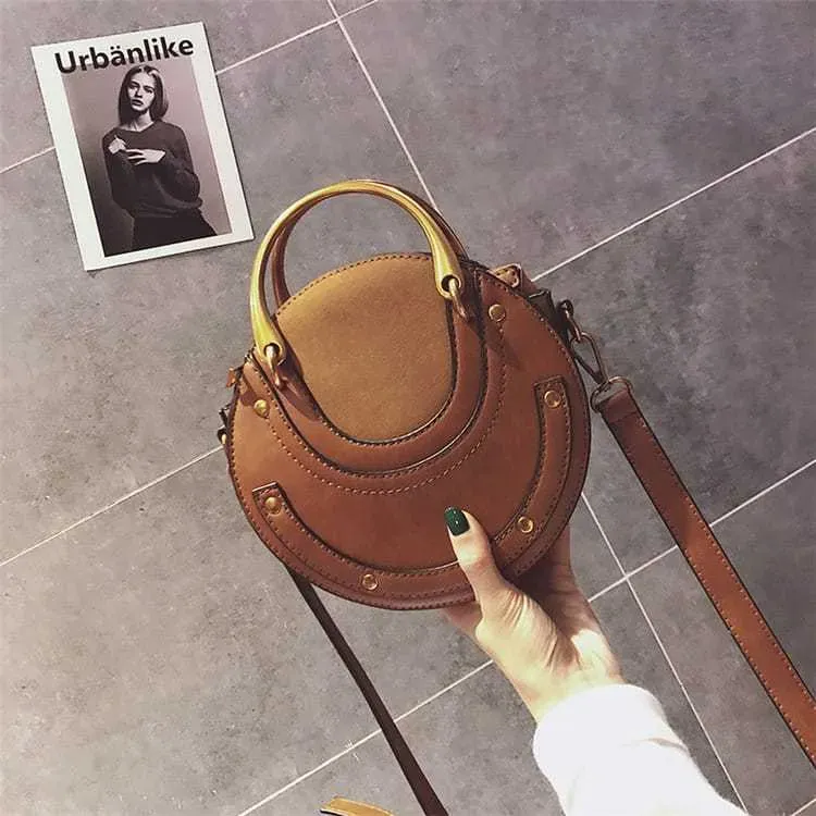 Women Vintagd Patchwork Round Crossbody Bag