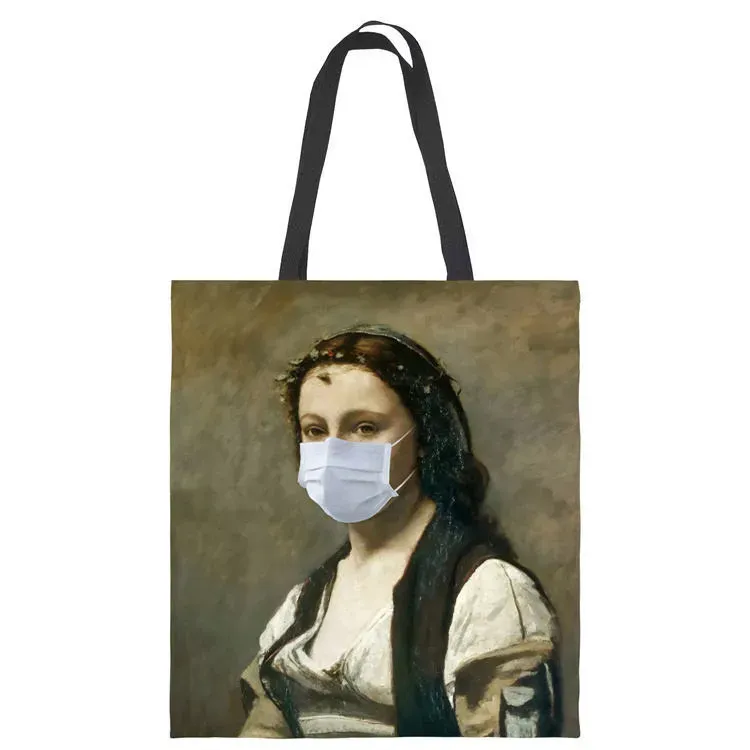 Women Fashion Painting Printed Large Capacity Canvas Tote Bag - Image 3