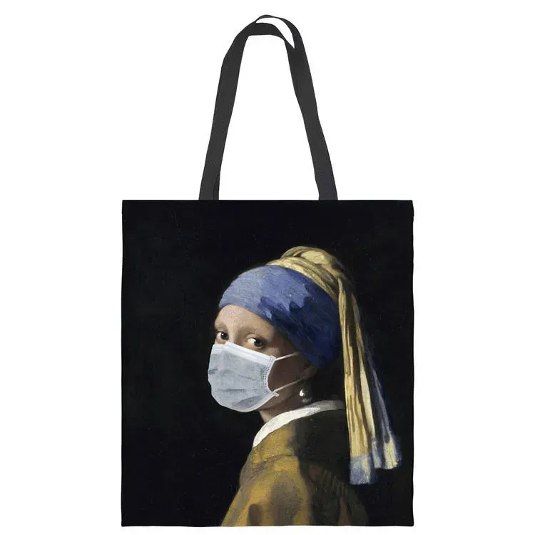 Women Fashion Painting Printed Large Capacity Canvas Tote Bag - Image 6