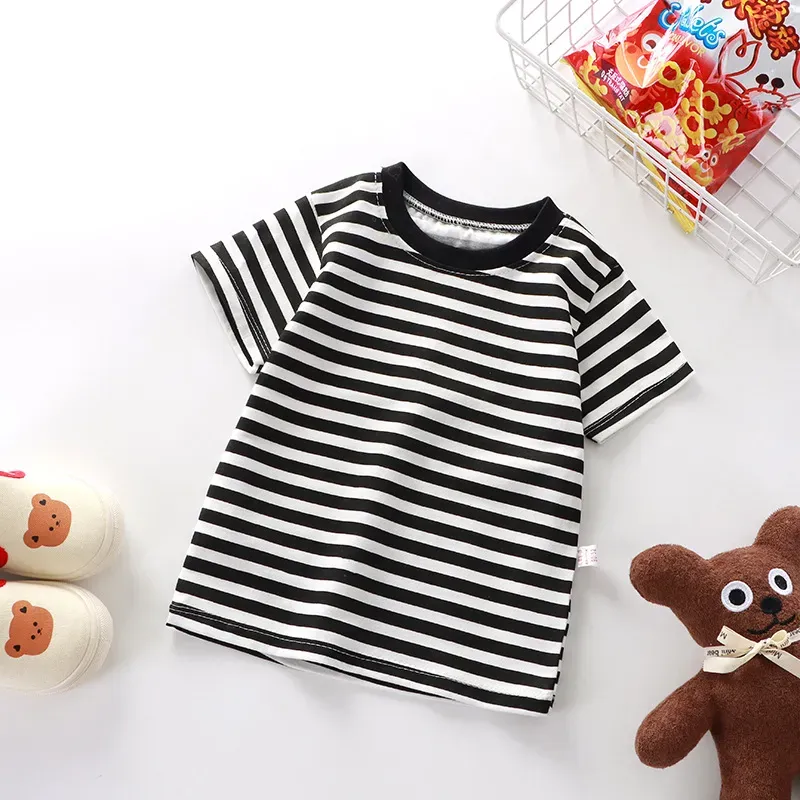 Wholesale Summer Children Fashionable Stripe Printed Short-Sleeved T-Shirt - Image 6