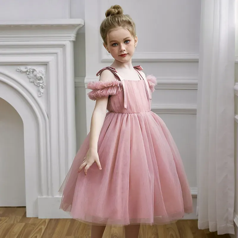 Wholesale Kids Girls' Fashion Elegant Mesh Sleeveless Lace-Up Party Princess Dress - Image 5