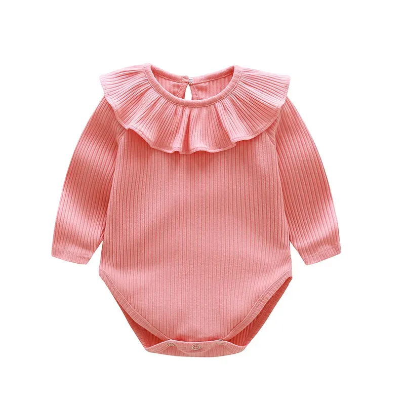 Wholesale Kid Baby Girl Fashion Cute Solid Color Spring And Autumn Round-Neck Long-Sleeve Rompers - Image 11