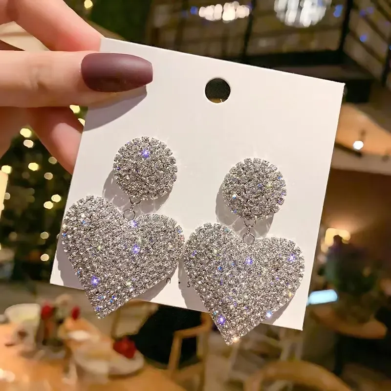 Wholesale Personalized Fashion Rhinestone Heart-Shaped Earrings