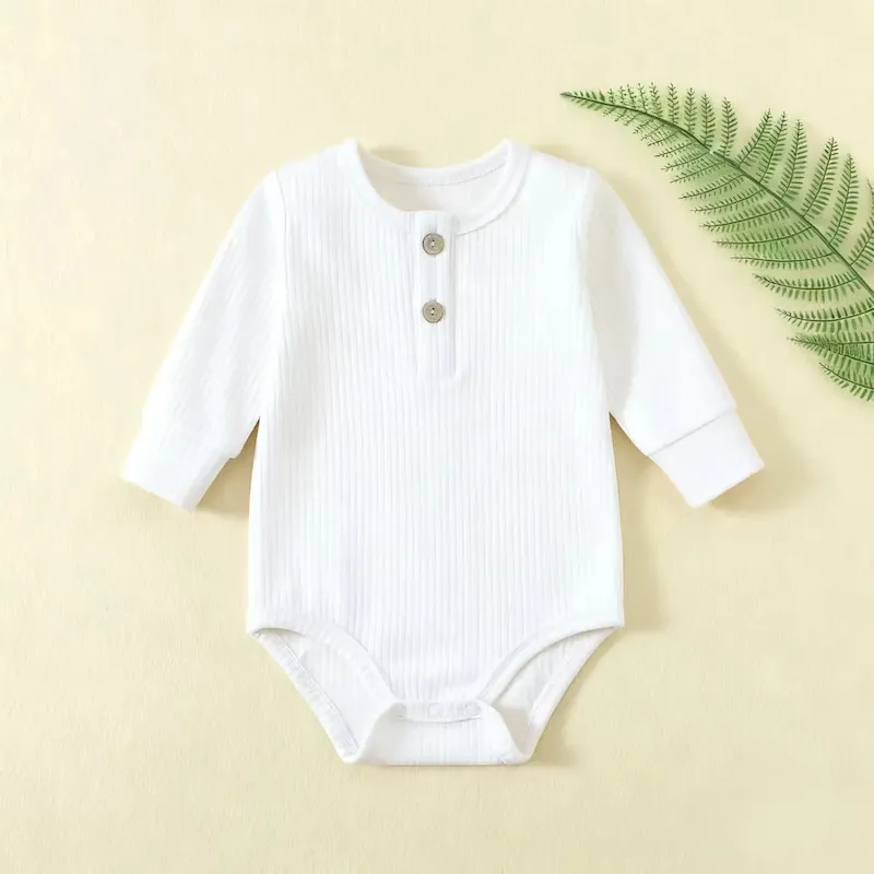 Wholesale Kids Baby'S Boys And Girls Autumn And Winter Solid Color Long-Sleeve Rompers - Image 7