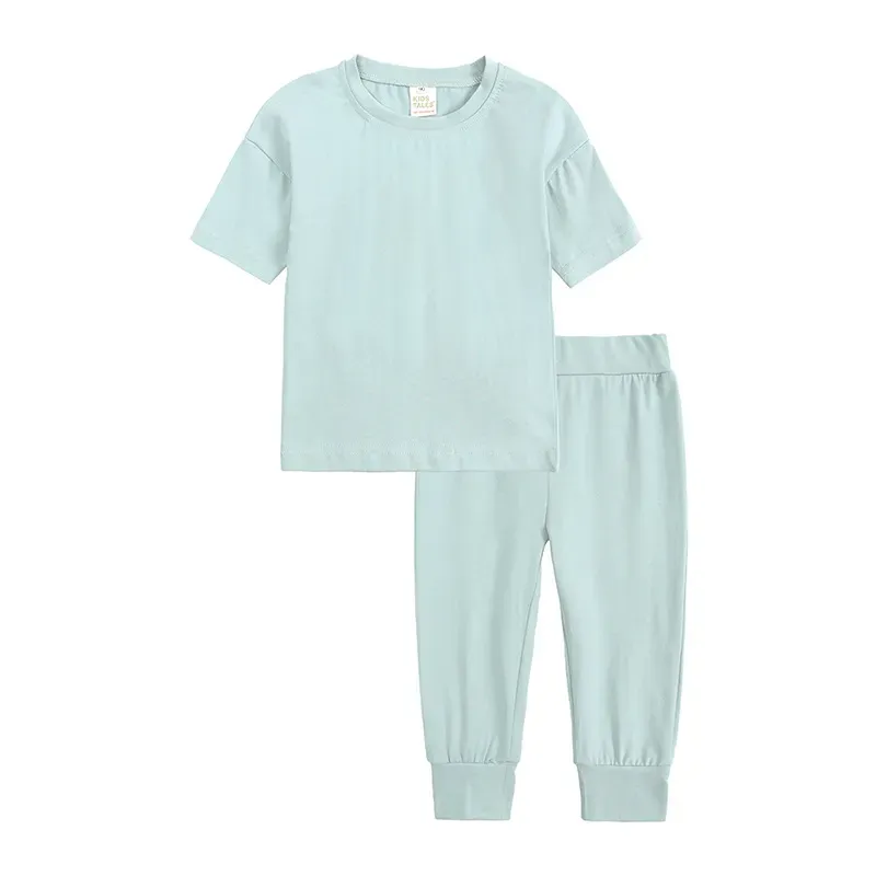 Wholesale Kids Toddler Boys Girls Casual Solid Color Short Sleeve T-Shirt Trousers Sets - Image 11