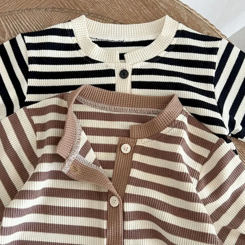 Wholesale Kids Baby Boys Girls Spring Autumn Casual Cute Stripe Long Sleeve Romper - Image 4