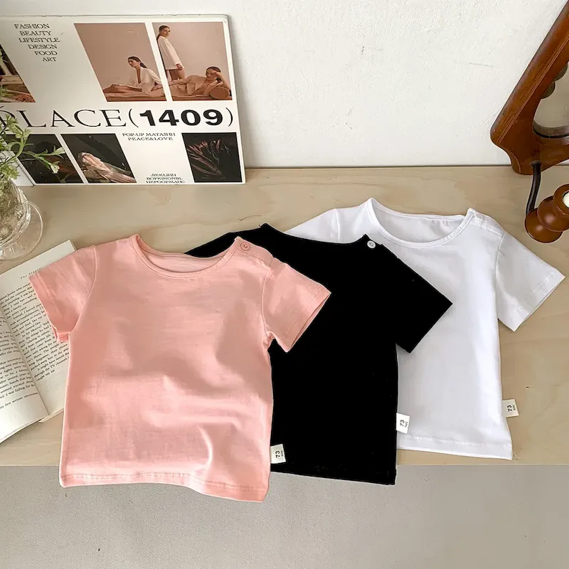Wholesale Kids Baby Casual Solid Color Cotton Short-Sleeve T-Shirt - Image 2