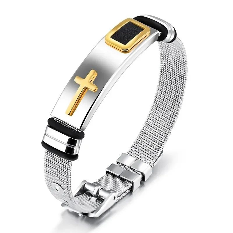 Wholesale Men Fashion Casual Stainless Steel Cross Bracelet - Image 4