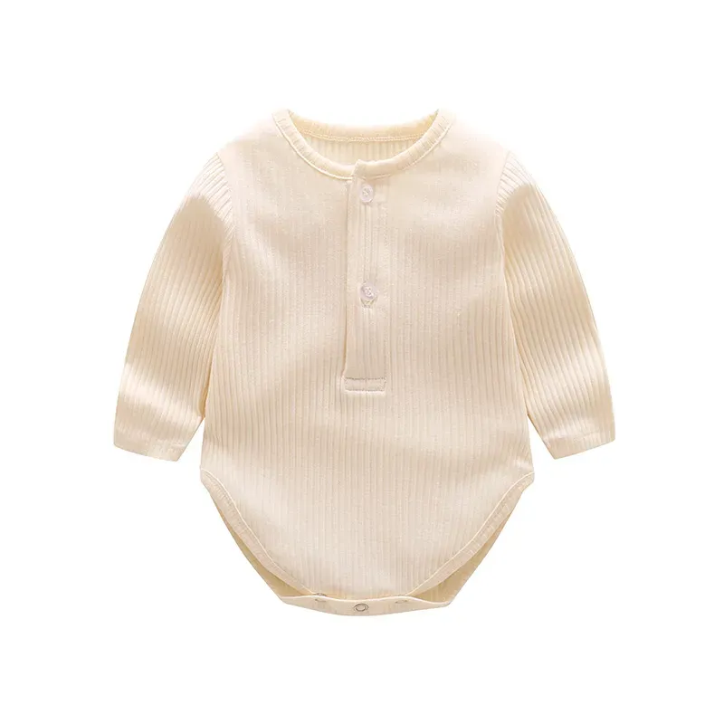 Wholesale Kid Baby Girl Fashion Cute Solid Color Spring And Autumn Round-Neck Long-Sleeve Rompers - Image 6