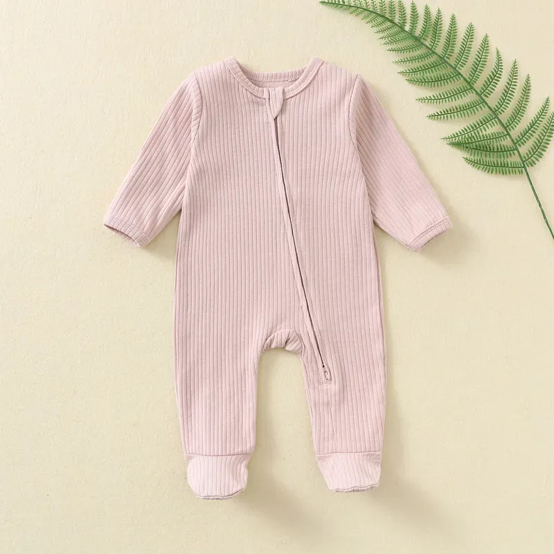 Wholesale Kids Baby'S Boys And Girls Autumn And Winter Solid Color Long Sleeve Zipper Jumpsuits - Image 3