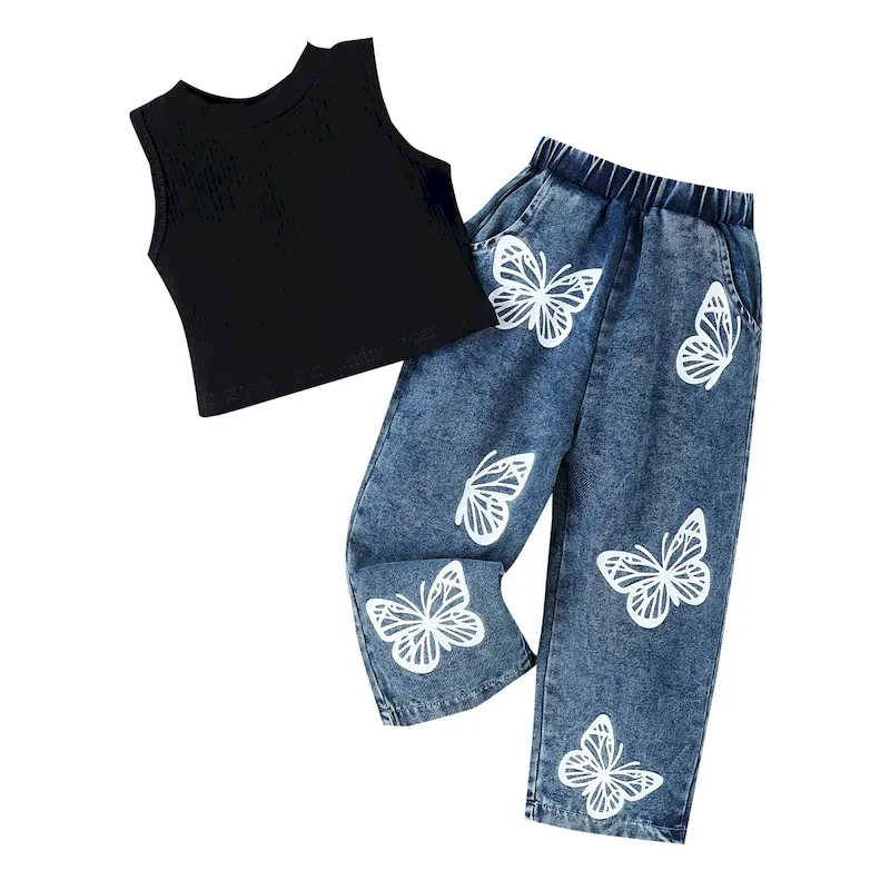 Wholesale Girl'S Fashion Printed Sleeveless Vest And Jeans Two-Piece Set - Image 7