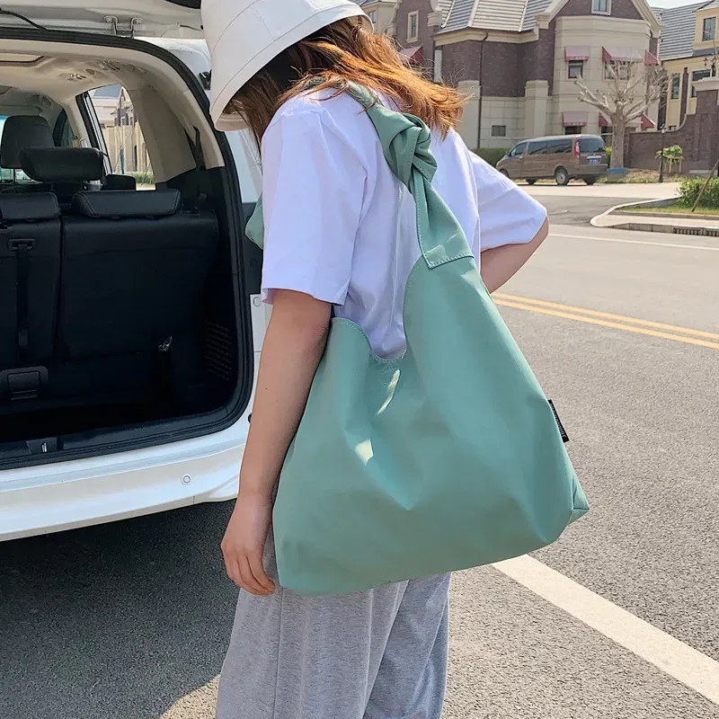 Women Casual Design Solid Color Large Capacity Shoulder Handle Tote Bag - Image 3