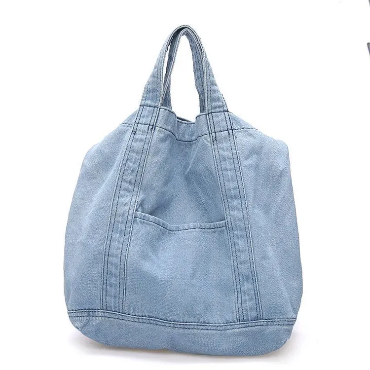 Denim Women Casual Design Large Capacity Shoulder Handle Bag Shopping Bag - Image 5