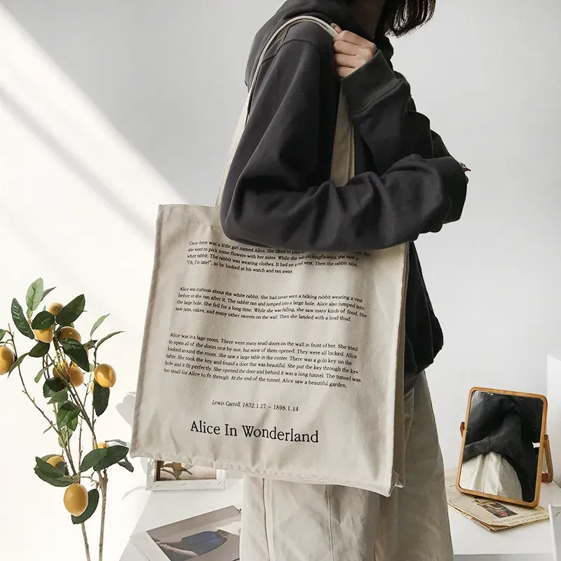 Women Basic Letter Pattern Large Capacity Canvas Shoulder Bag