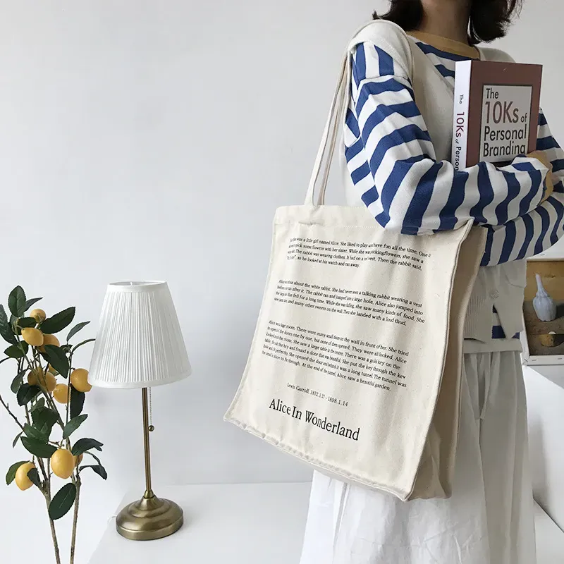 Women Basic Letter Pattern Large Capacity Canvas Shoulder Bag - Image 6