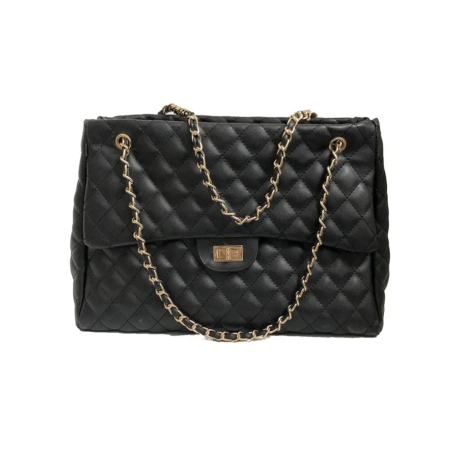 Women Fashion Rhombus Stitching Buckle Design Solid Color Large Capacity PU Shoulder Bag - Image 7