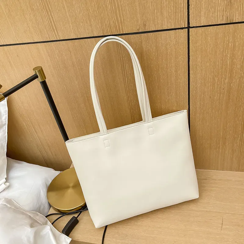Women Fashion Basic Zipper Design Solid Color Large Capacity PU Tote Bag - Image 7