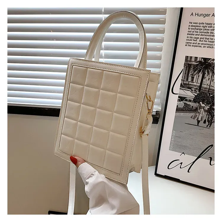 Women Fashion Plaid Embossed Solid Color Large Capacity PU Crossbody Bag - Image 11