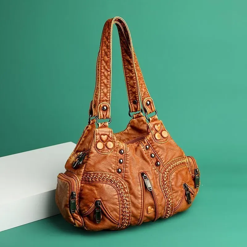 Vintage Fashion Women Punk Style Large-Capacity Rivet Diagonal Bag