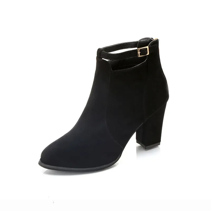 Women Fashion Round Toe Suede Chunky Heel Ankle Strap Buckle Short Boots Shoes - Image 9