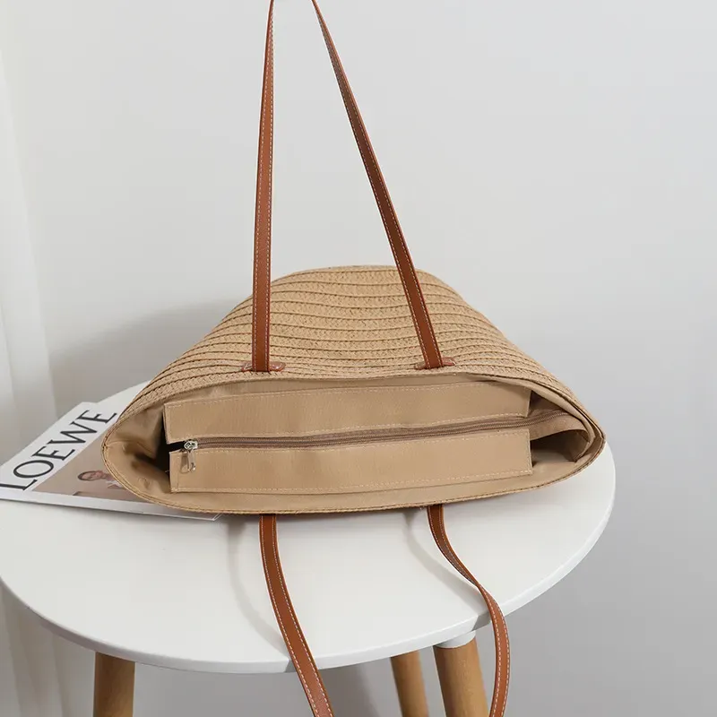 Women Fashion Simple Straw Large Capacity Woven Tote Bag - Image 4