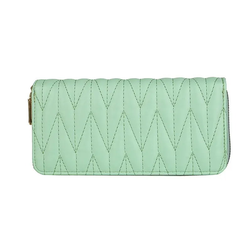 Women'S Fashion Pu Leather Embroidery Thread Solid Color Large Capacity Long Coin Purse - Image 7