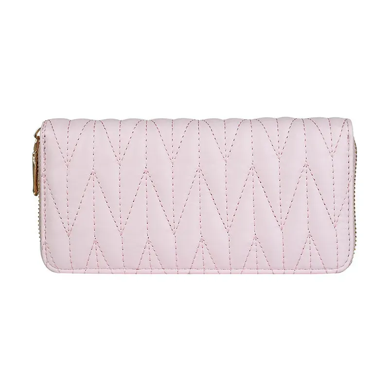 Women'S Fashion Pu Leather Embroidery Thread Solid Color Large Capacity Long Coin Purse - Image 9