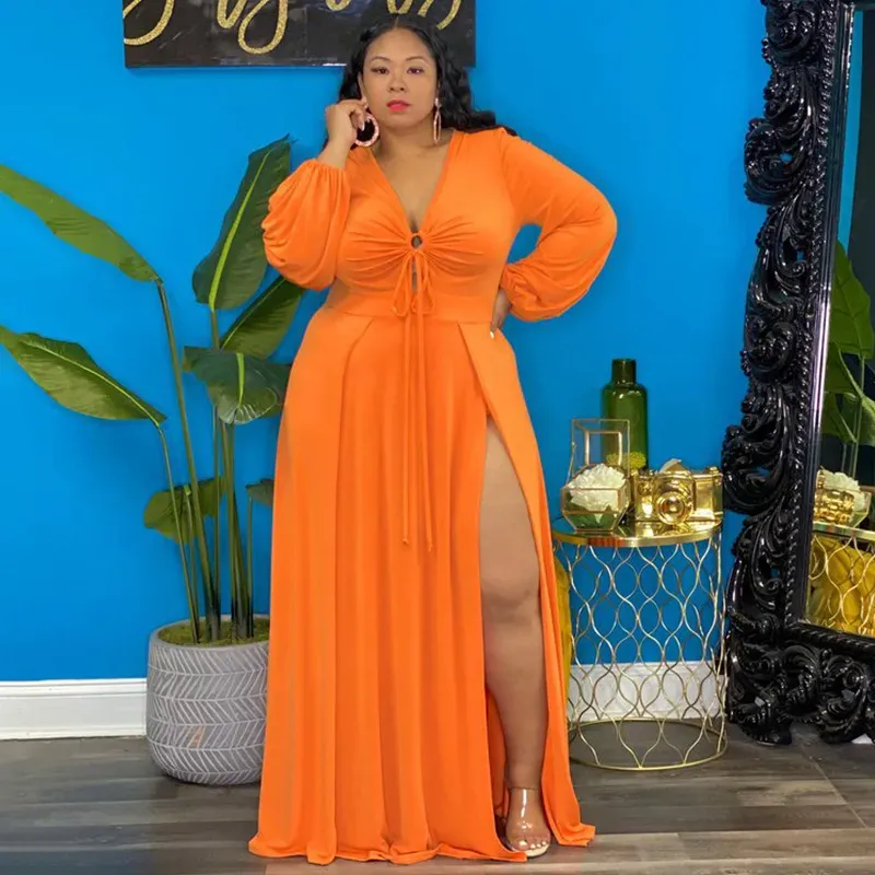 Women Plus Size Sexy Slit Hollow Strap Dress