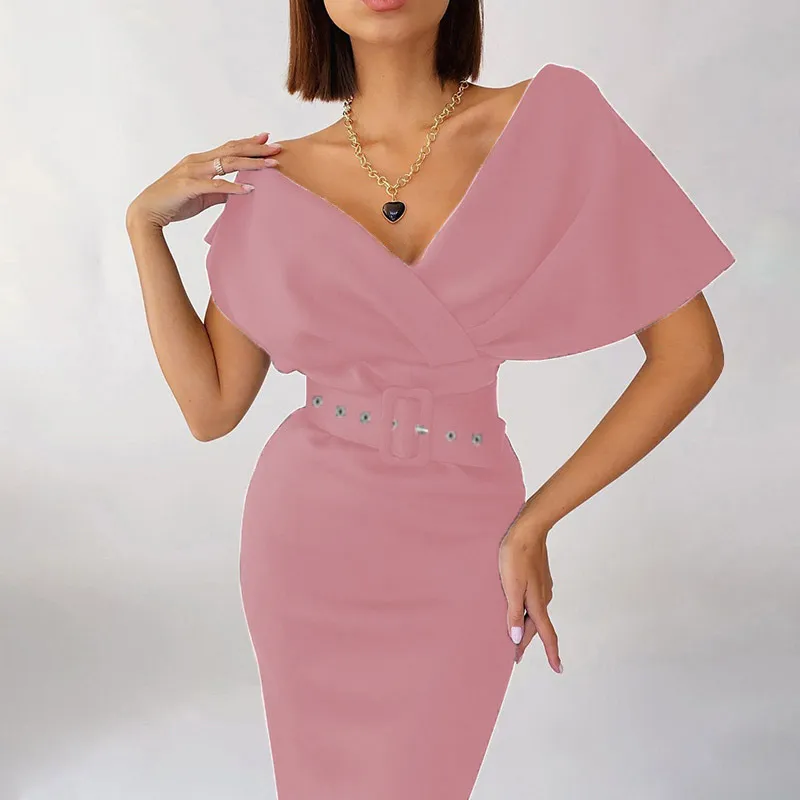 Women Fashion Elegant V-Neck Dress Belt - Image 4