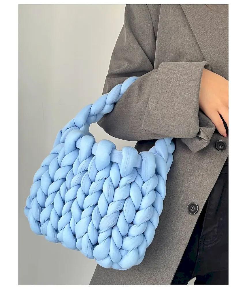 Women Fashion Solid Color Hand-Woven Wool Handbag - Image 10