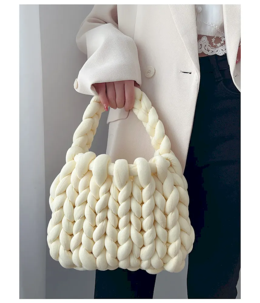 Women Fashion Solid Color Hand-Woven Wool Handbag - Image 14