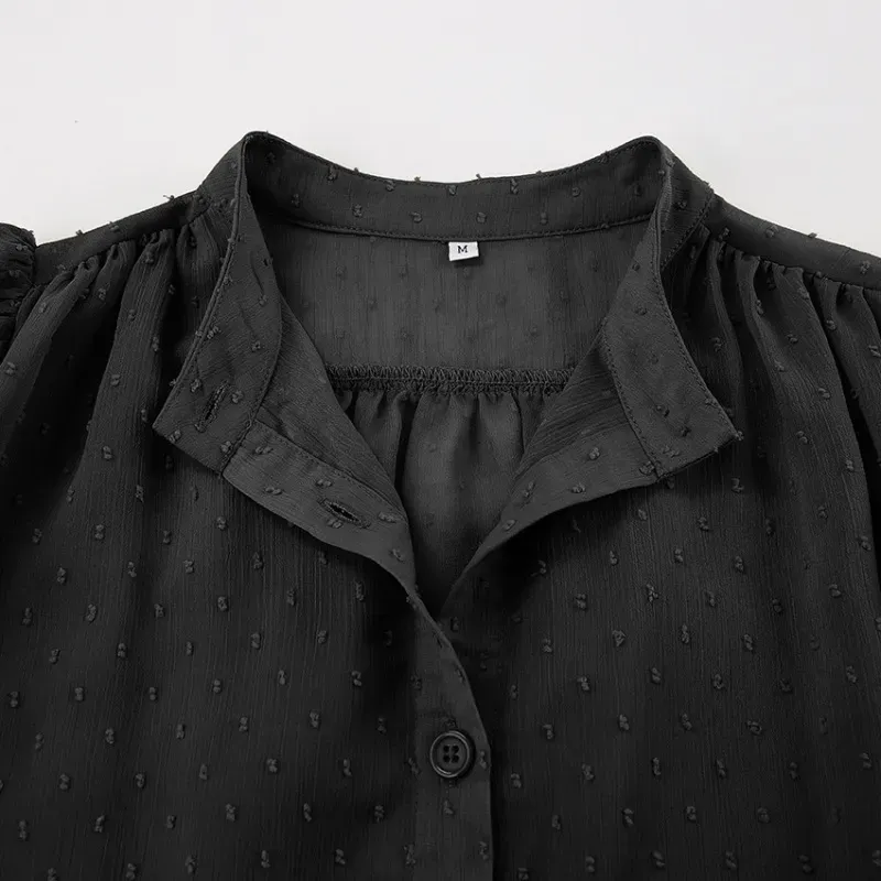Women Puff Sleeve Office Chic Autumn Spring Jacquard Bubble Sleeve Shirt Blouse - Image 9