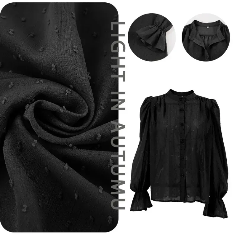 Women Puff Sleeve Office Chic Autumn Spring Jacquard Bubble Sleeve Shirt Blouse - Image 11