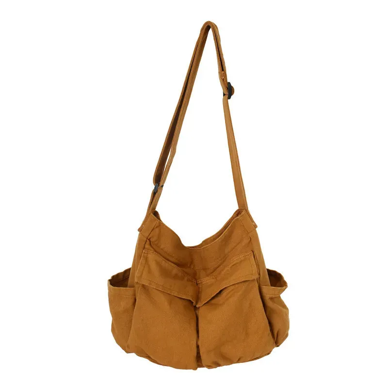Women Fashionable Solid Color Multi-Pocket Large Capacity Canvas Tote Bag - Image 5