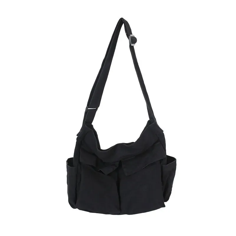 Women Fashionable Solid Color Multi-Pocket Large Capacity Canvas Tote Bag - Image 8
