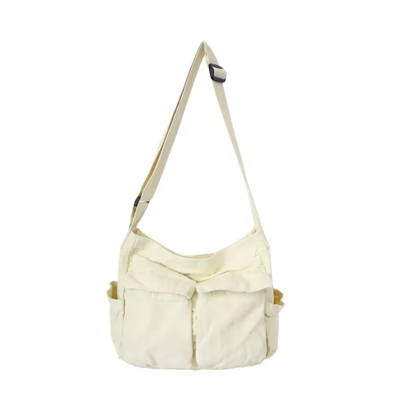 Women Fashionable Solid Color Multi-Pocket Large Capacity Canvas Tote Bag - Image 9