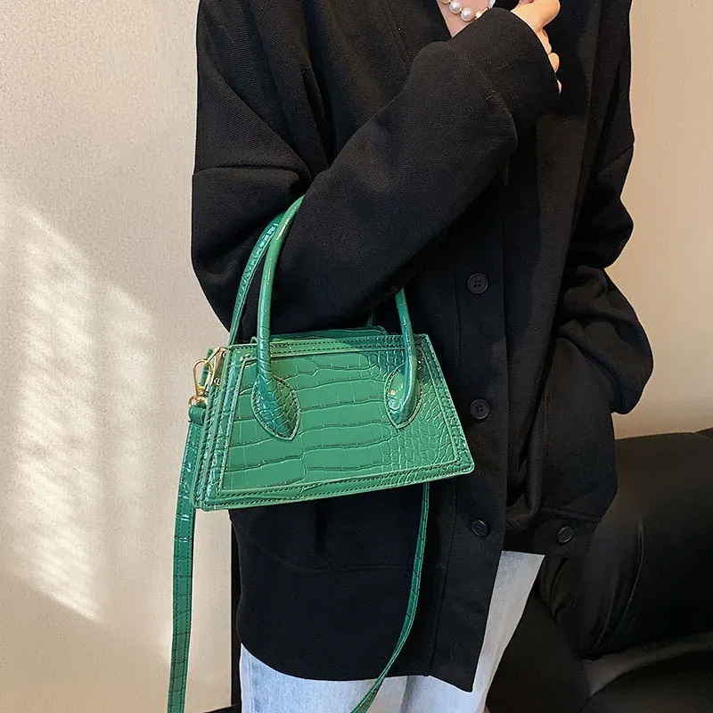 Women Fashion Crocodile Pattern Square Handle Shoulder Bag - Image 6