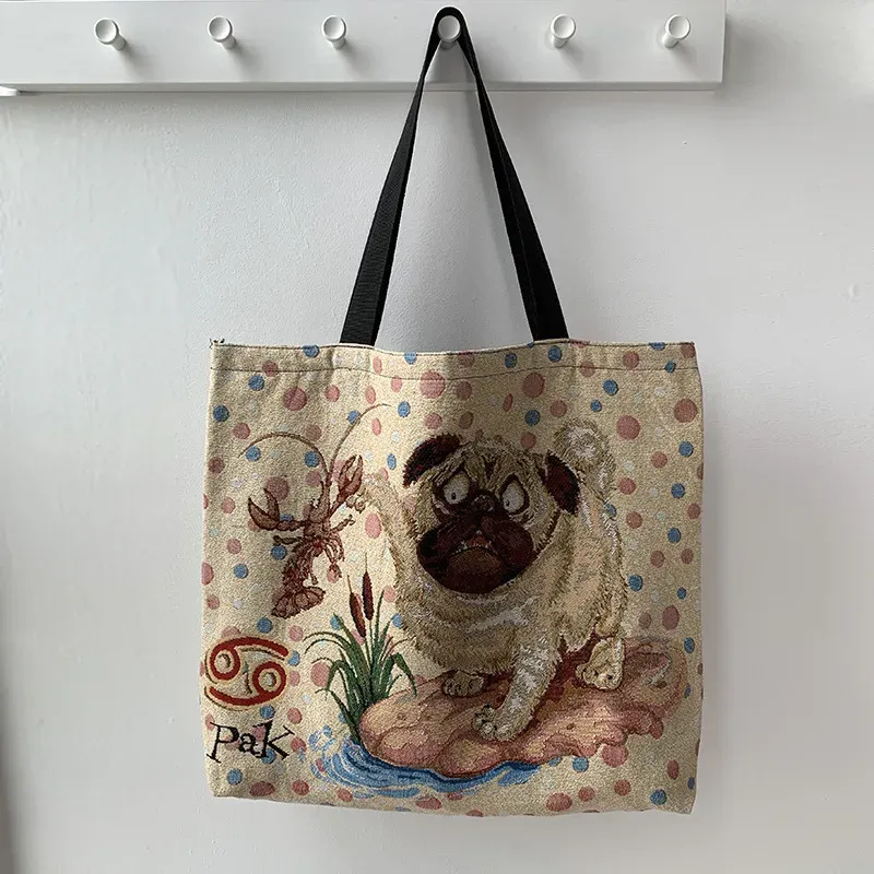 Women Fashion Cartoon Cat Animal Print Large Capacity Canvas Tote Bag - Image 5