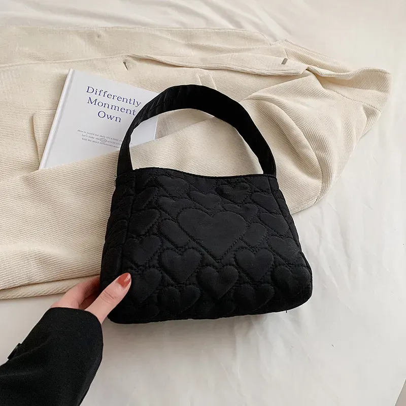 Summer Women Casual Solid Color Heart-Shaped Embossed One-Shoulder Underarm Bag