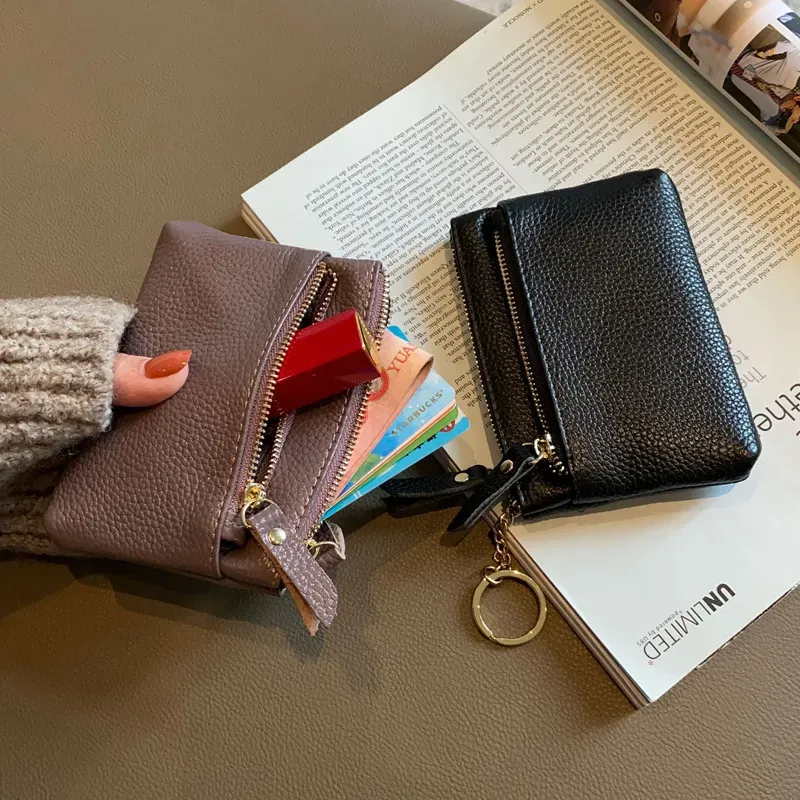 Women Fashion Simple Mini Zipper Leather Wallets