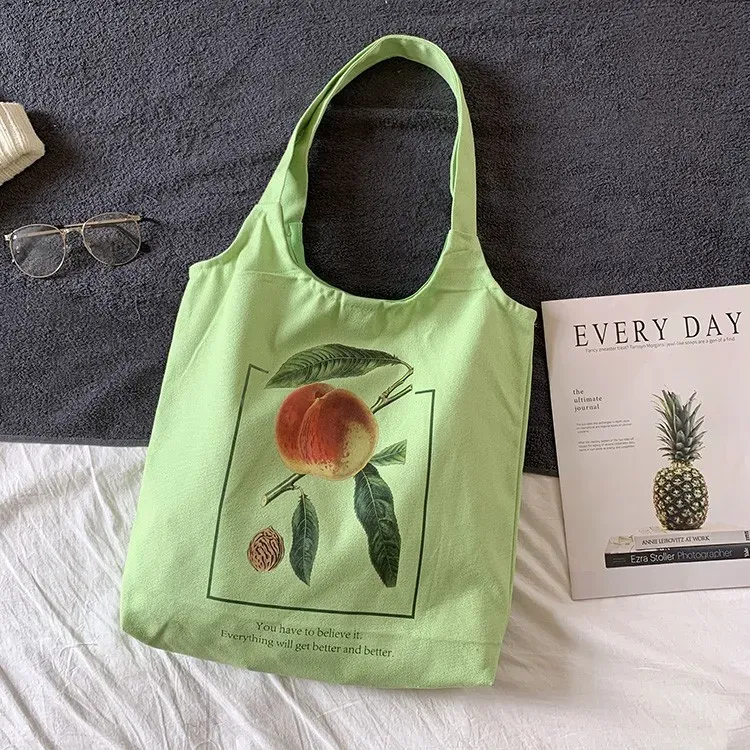 Women Cartoon Cute Orange Floral Print Large Capacity Canvas Tote Bag - Image 26