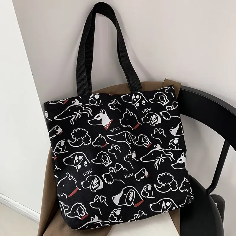 Women Cartoon Animal Print Large Capacity Canvas Tote Bag - Image 10