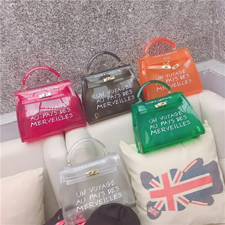 Women Fashion Letter Print Clear PVC Jelly Handbag - Image 4