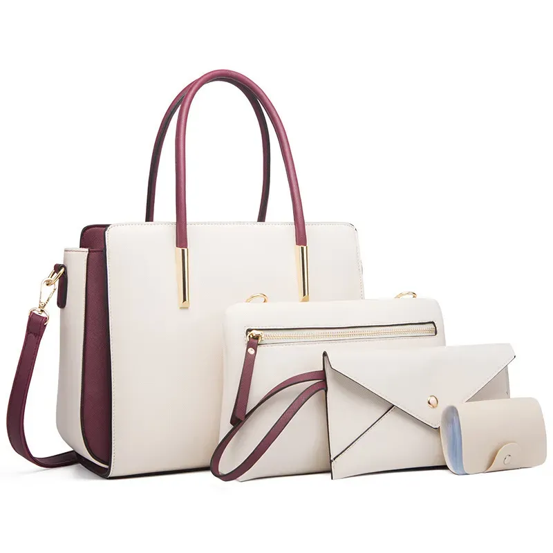 Women Fashion Large Capacity Color Block Wallet Handle Shoulder Bag Four-Piece Set - Image 6