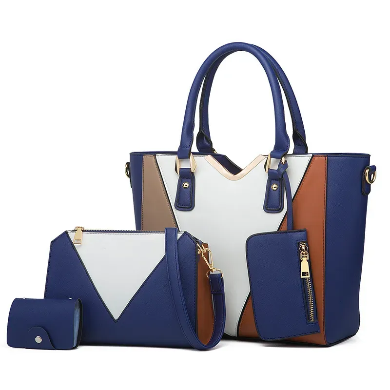 Women Fashionable Simple Large Capacity Color Block Wallet Handle Shoulder Bag Four-Piece Set - Image 5