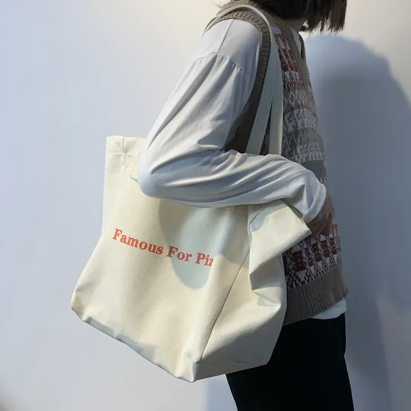 Women Simple Letter Print Large Capacity Canvas Tote Bag - Image 4